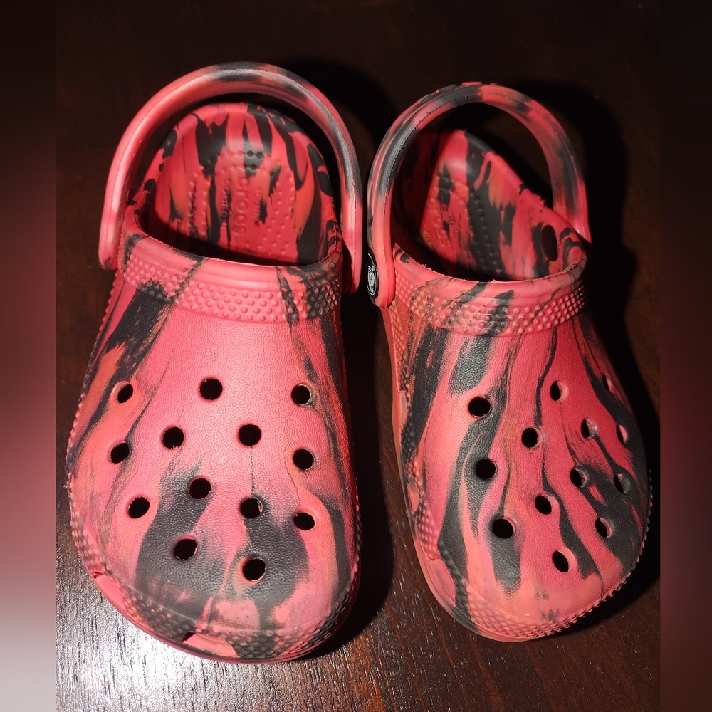 Kids Red And Black Crocs  Slip-On Clog - Comfortable Everyday Shoe Size 9